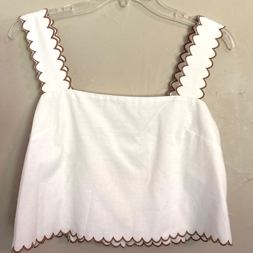 Tuckernuck Off-White Scalloped Crop top - adjustable in back